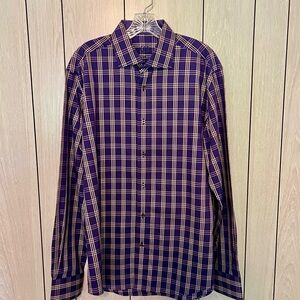 Bagatchi Navy and White Plaid Men's Casual Shirt